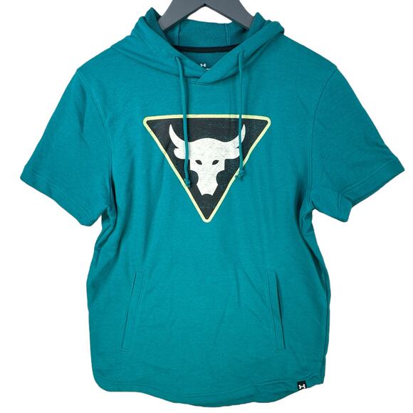 Under Armour Project Rock Shirt Mens Small Terry Short Sleeve Hoodie Athletic - Picture 1 of 7